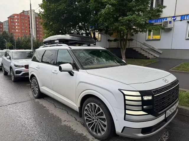 Автобокс для Hyundai Palisade — ENROAD Nomadix Pro XXL Slim-450, цвет «Чёрный» — вид автомобиля с установленным автобоксом